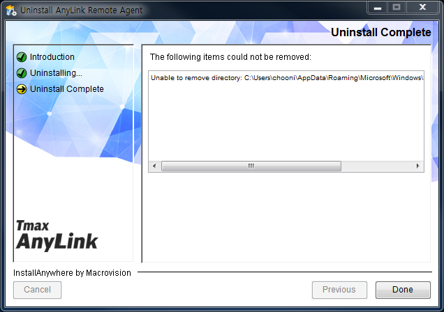 AnyLink Remote Agent Uninstall Complete