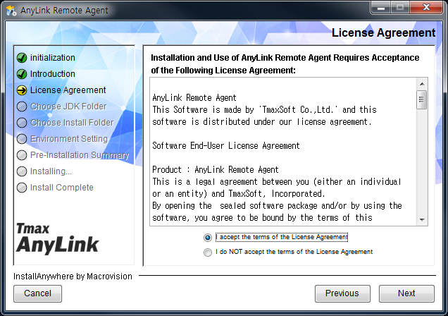 AnyLink Remote Agent Installer - License Agreement