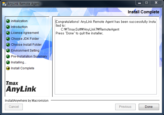 AnyLink Remote Agent Installer - Installation Complete