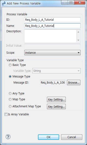 Activity Preference 화면 - Add New Process Variable