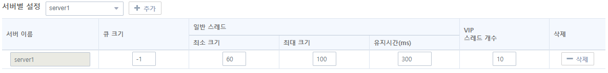 [운영관리] - [스레드 풀] - [스레드 풀 등록] - 서버별 설정